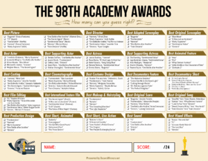 Free Printable Oscar Ballot 2026 PDF - 98th Academy Awards All 24 Categories